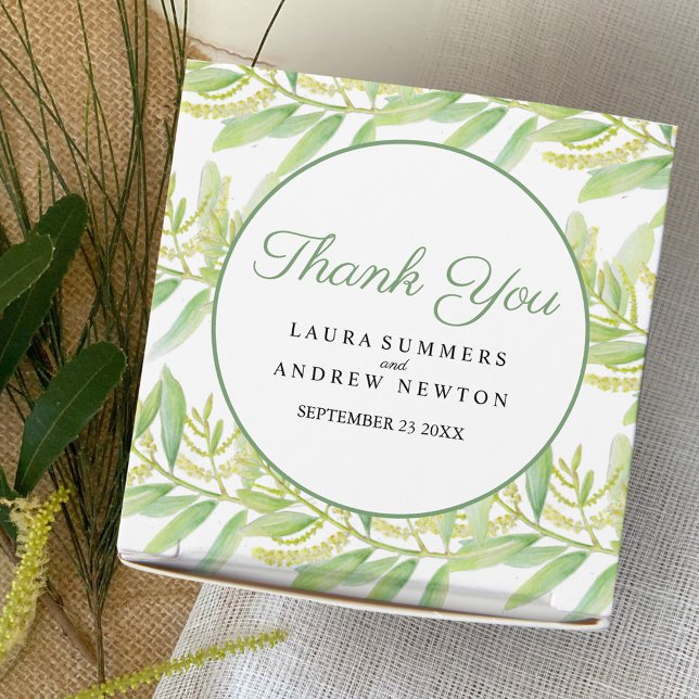 Ballotins Eucalyptus aquarelle vert blanc ruban ballotin (Créateur téléchargé)