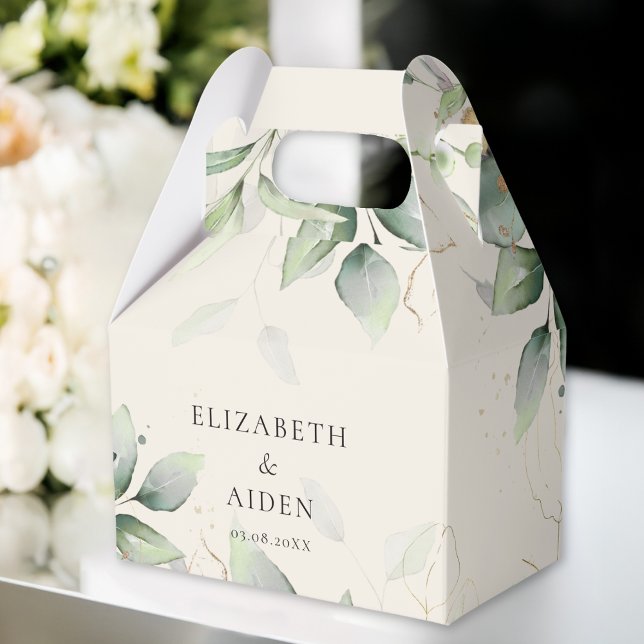 Ballotins Eucalyptus, Beige, Verdure, Boîte Mariage (Eucalyptus, Beige, Greenery, Wedding Favor Boxes with your name and date.)