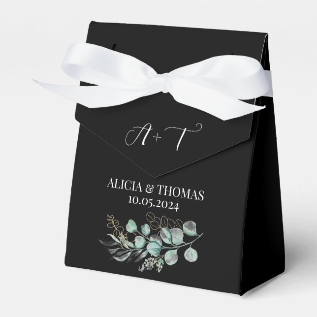 Ballotins Eucalyptus Green Black Botanical Initiales Mariage (Verso)