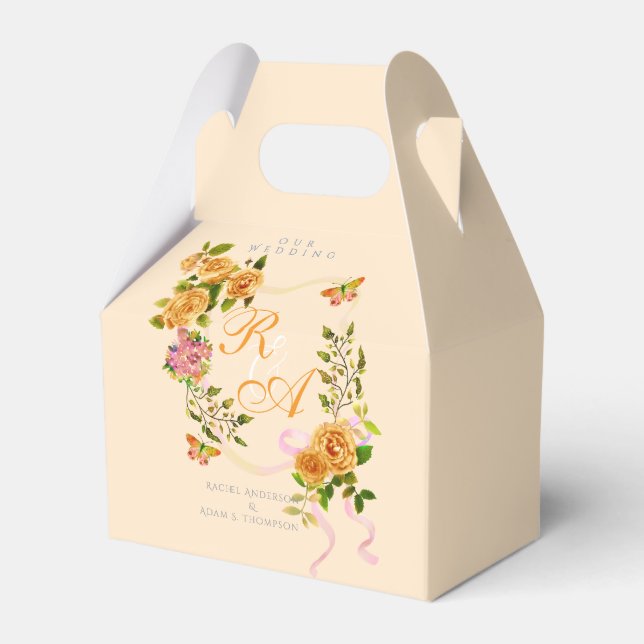 Ballotins Faire-part de mariage Monogramme Ruban Rose Doré (Verso)