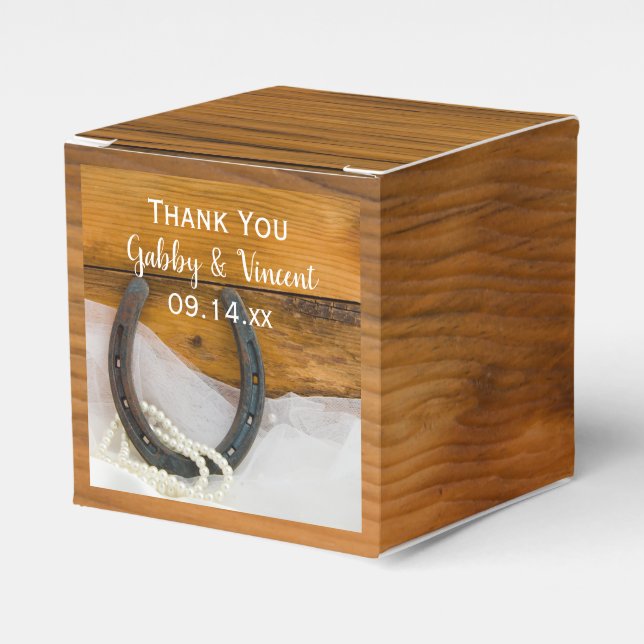 Ballotins Faux Barn Wood Horseshoe et Pearls Rustic Mariage (Verso)