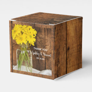 Ballotins Faux Barn Wood Mason Jar Jaune Daisées Mariage