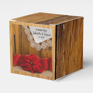 Ballotins Faux Barn Wood Rustic Poinsettia Mariage d'hiver