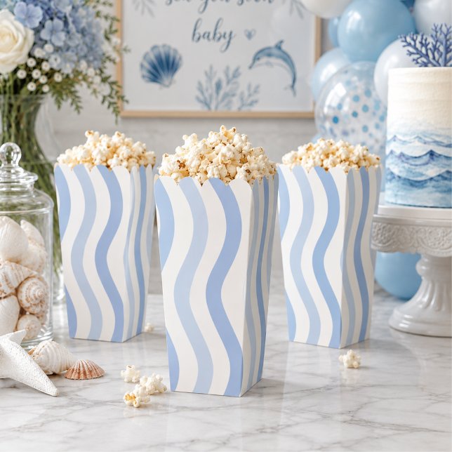 Ballotins Faveur de Baby Shower Popcorn Blue Wave (Modern Blue wave baby shower popcorn boxes)