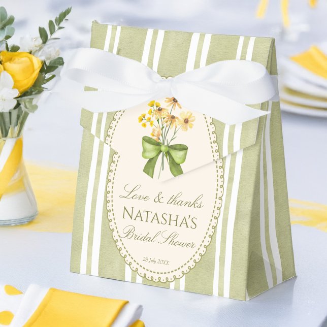 Ballotins Faveurs de douche de mariage élégantes rayées vert (Sage green stripes grand millennial coquette elegant bridal shower favors personalized favor boxes)