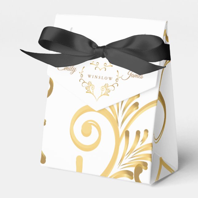 Ballotins Favor Box-Fancy Gold Heart (Verso)