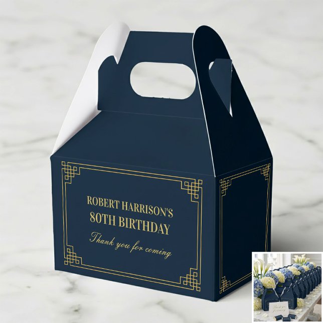 Ballotins Favor Boxes Navy Gold Art Deco 80th Birthday (SEE FULL SUITE AT BOTTOM)
