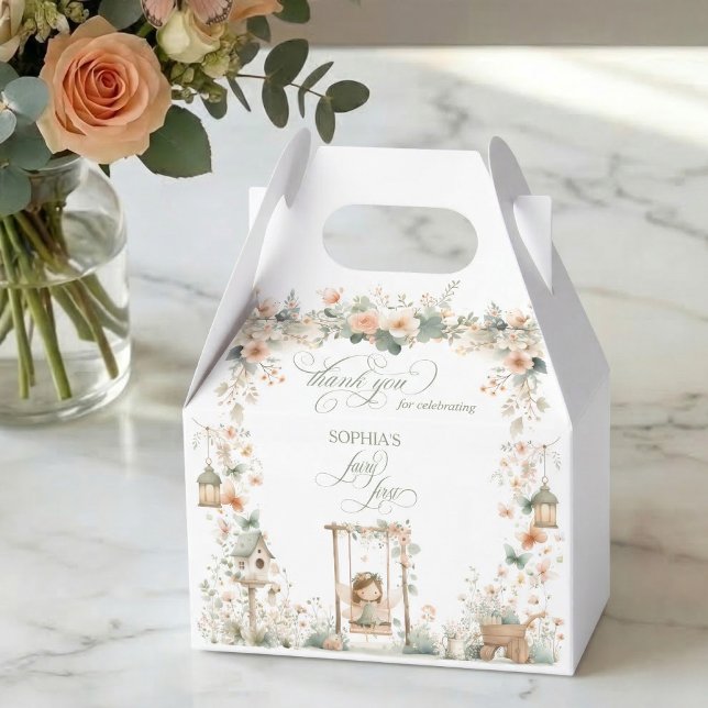 Ballotins Fée Première Fête d'anniversaire de fille (thank you elegant floral garden fairy first birthday party personalized favor box)