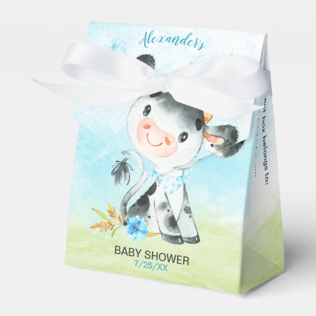 Ballotins Ferme de Baby shower de Vache Boy Watercolor (Verso)