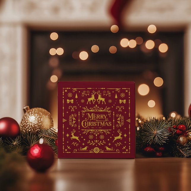 Ballotins Festive Joyeux Noël Rouge classique (Festive Merry Christmas Red & Gold Imitation Favor Boxes)