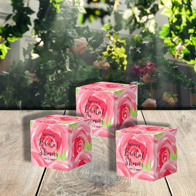 Ballotins Fête "Aquarelle Roses Roses 2" (2" square favor boxes are ready to personalize for your occasion.)