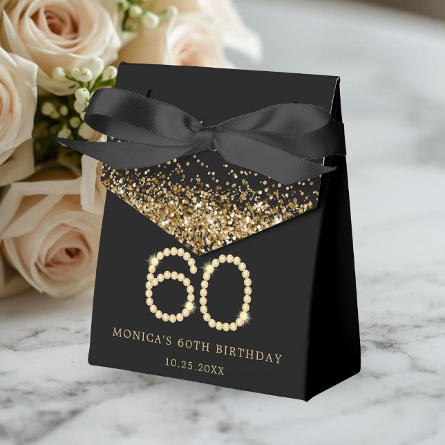 Ballotins Fête d'anniversaire 60 ans Diamants Or (Gold Diamonds 60th Birthday Party Favor Boxes)