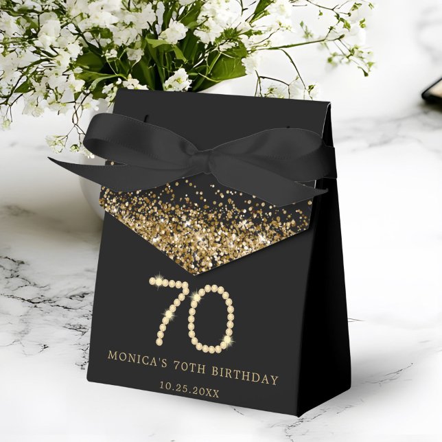 Ballotins Fête d'anniversaire 70 ans Diamants Or (Gold Diamonds 70th Birthday Party Gift Boxes)