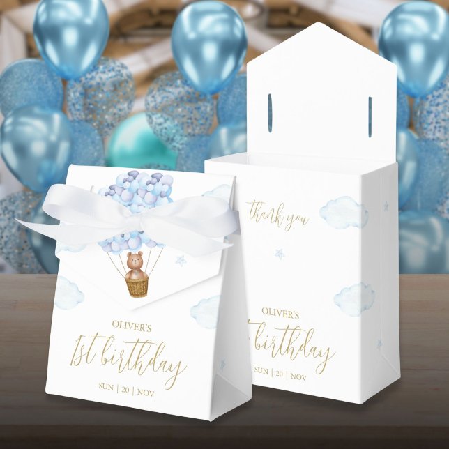 Ballotins Fête d'anniversaire aux ballons bleus Teddy Bear (Teddy Bear Blue Balloons Birthday Party Favor Boxes)