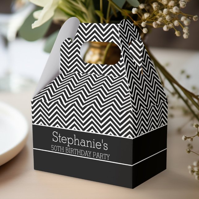 Ballotins Fête d'anniversaire Chevron Noir et Blanc (Personalized favor box - birthday party - black and white)