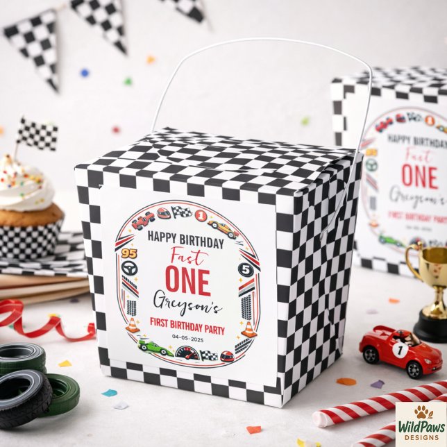 Ballotins Fête d'anniversaire de 1 an pour garçon - Fast One (Fast One Race Car Boy 1st Birthday Party Favor Boxes
)