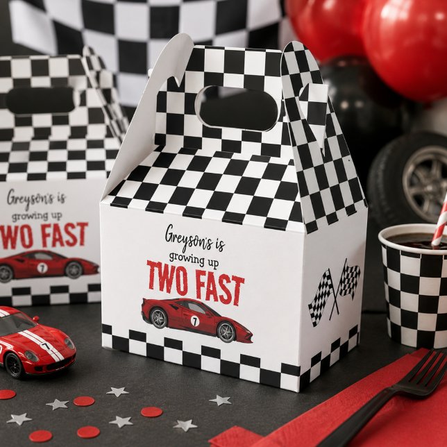 Ballotins Fête d'anniversaire de 2 ans pour garçon sur le th (Two Fast Race Car Boy 2nd Birthday Party Favor Boxes)