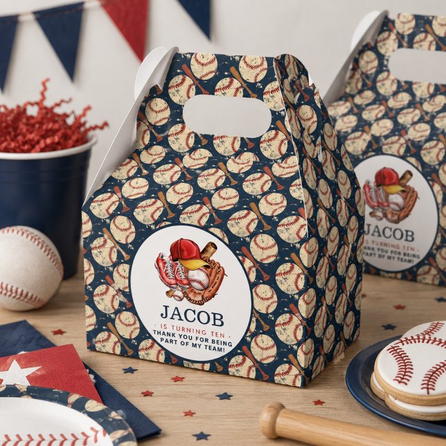 Ballotins Fête d'anniversaire de baseball bleu marine pour e (Navy Blue Baseball Kids Birthday Party Watercolor Favor Boxes)