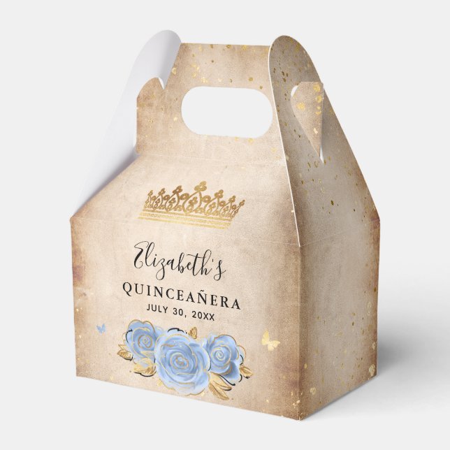 Ballotins Fête d'anniversaire élégante bleu bébé clair et or (Verso)