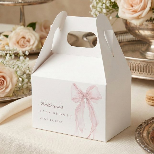 Ballotins Fête de bébé Arc-en-ciel Rose Coquette (Pink Bow Baby Shower Favor Box)
