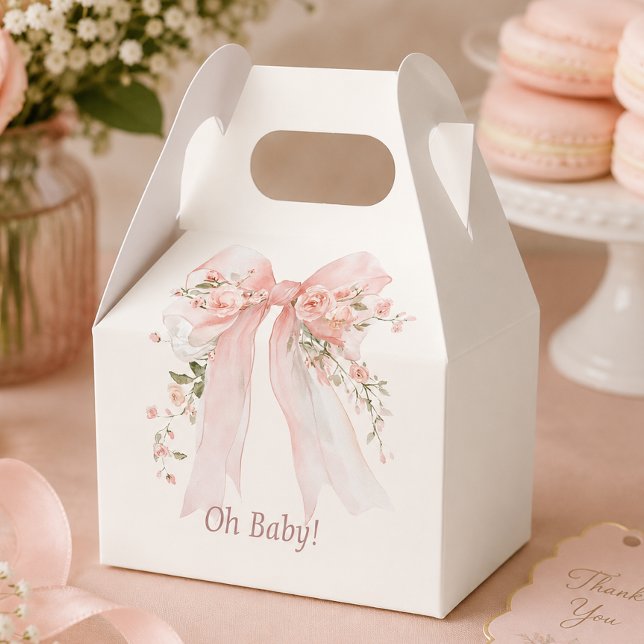 Ballotins Fête de Bébé Arc-en-Ciel Rose Coquette (Coquette Blush Bow Baby Shower Favor Boxes)