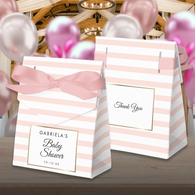Ballotins Fête de bébé élégante rayée rose avec doré (Blush Pink Stripe Elegant Gold Baby Shower Favor Boxes)