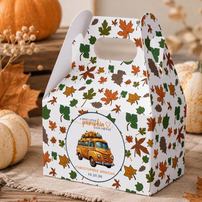 Ballotins Fête de Bébé Petite Citrouille Camion Orange Rusti (Rustic Orange Truck Little Pumpkin Baby Shower Favor Boxes)