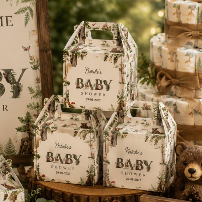 Ballotins Fête de bébé sur le thème des Animaux de la Forêt  (Woodland Animal Forest Wild Pattern baby shower Favor Boxes)