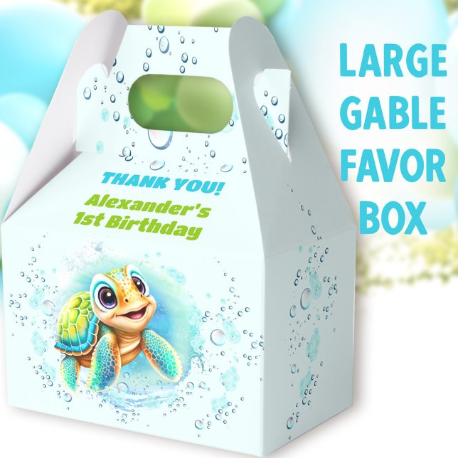 Ballotins Fête de la piscine des tortues de mer Anniversaire (Cute Turtle Large Gable Favor Boxes - You can choose from 3 sizes of these gable favor boxes)