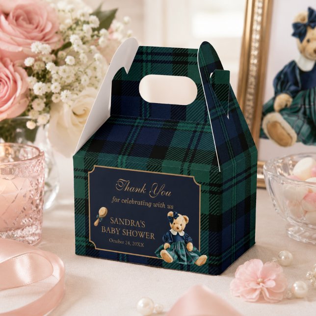 Ballotins Fête de naissance élégante de fille ourson Teddy (Elegant Preppy Teddy Bear Girl Baby Shower Gift box)