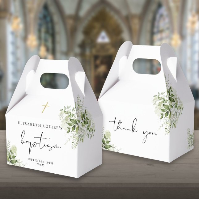 Ballotins Feuillage de verdure rustique élégant pour baptême (Rustic Greenery Leaves Elegant Baptism Favor Box)
