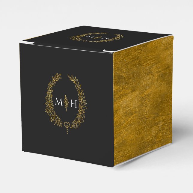 Ballotins Feuille ovale monogramme noir or blanc mariage (Verso)