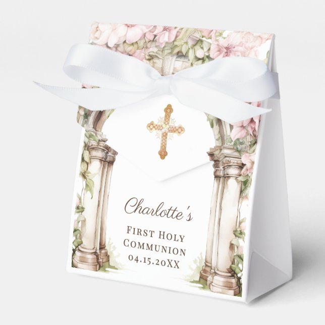 Ballotins First Communion Pink Florals Arch Cross (Verso)