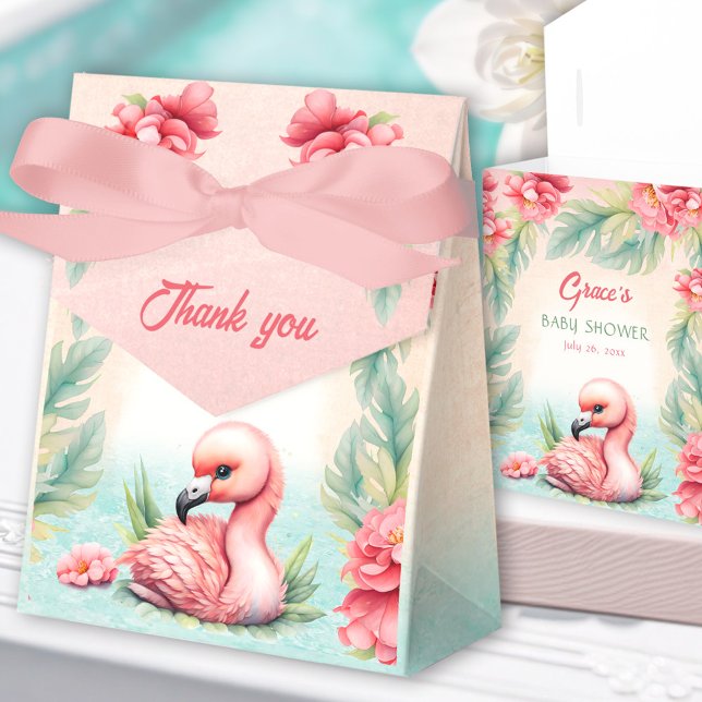 Ballotins Flamant rose d'été tropical Baby shower fille Tent (Tropical Summer Flamingo Girl Baby Shower Tent Favor Boxes)