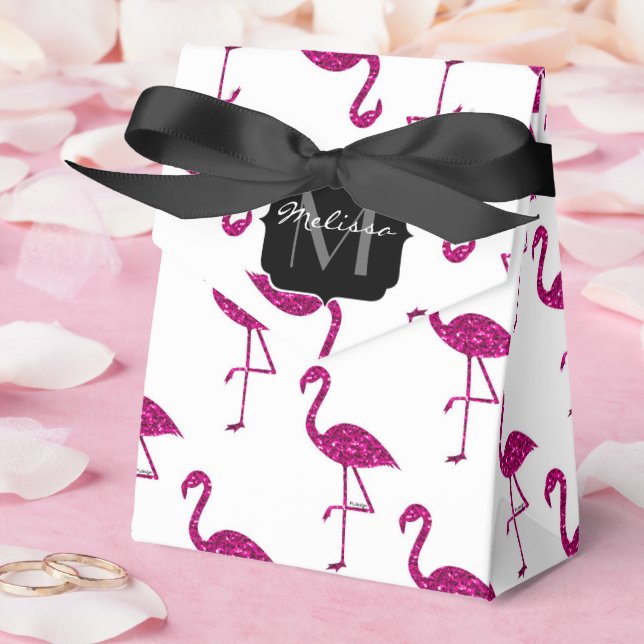 Ballotins Flamant rose pailleté Monogramme (Mariage)