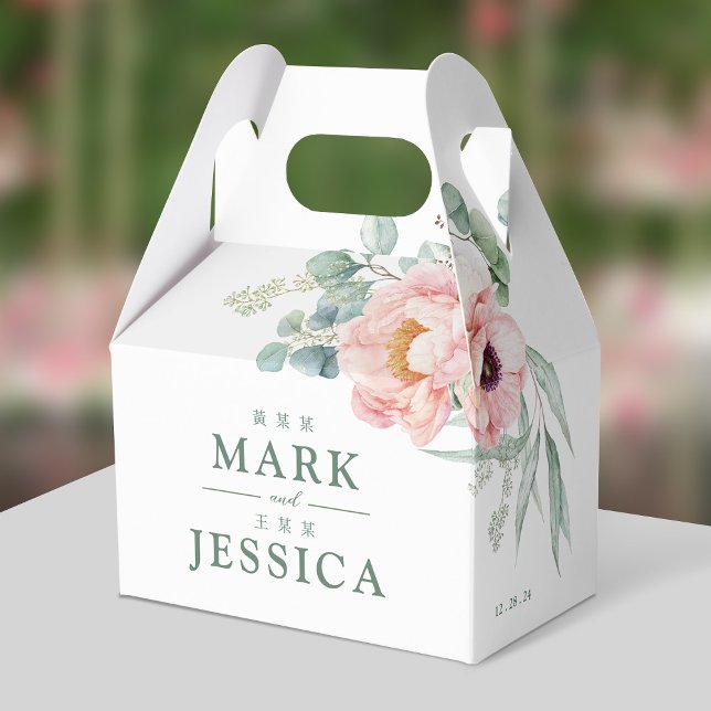 Ballotins Fleur rose Bilingue Mariage chinois Merci (Créateur téléchargé)