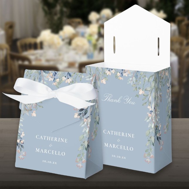 Ballotins Fleur sauvage Floral Dusty Blue Mariage (Wildflowers Floral Dusty Blue Wedding Favor Box)
