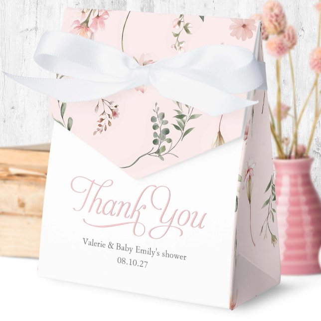 Ballotins Fleur sauvage rose motif élégant Baby Girl Douche  (Pink Wildflower themed thank you favor box.)