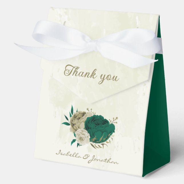 Ballotins fleurs beige vert émeraude mariage  (Recto)