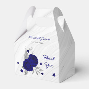 Ballotins fleurs bleu royal feuilles argentées marbre
