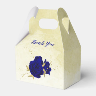 Ballotins Fleurs bleu royal feuilles dorées mariage