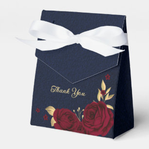 Ballotins fleurs bordeaux feuilles dorées mariage bleu marin