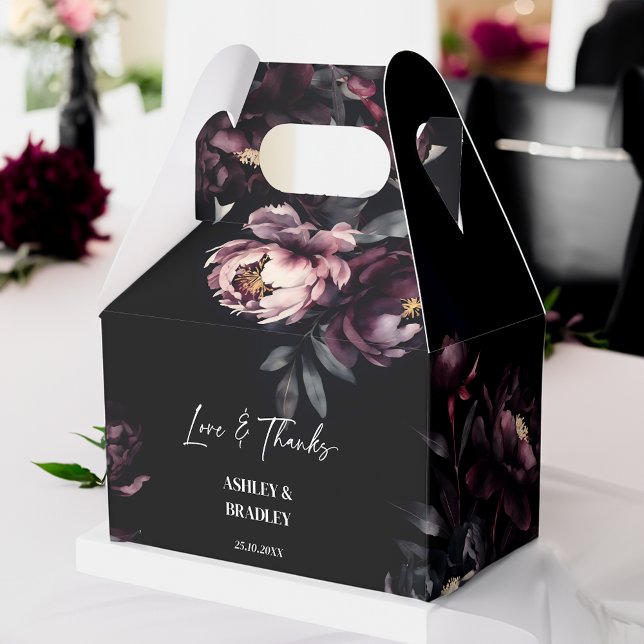 Ballotins Fleurs bordeaux foncées moody (Dark moody burgundy flowers wedding favors favor box personalized wedding favor box black wedding)