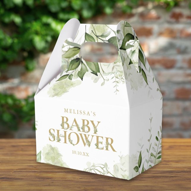 Ballotins Fleurs Botaniques de Verdure Dorée Baby Shower (Greenery Botanical Foliage Gold Baby Shower Favor Box)