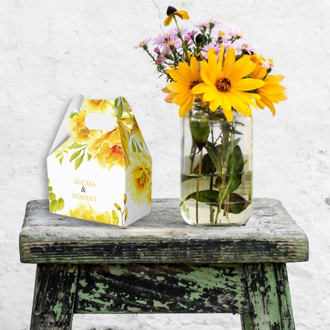 Ballotins Fleurs d'aquarelle jaune et mariage feuille (Créateur téléchargé)