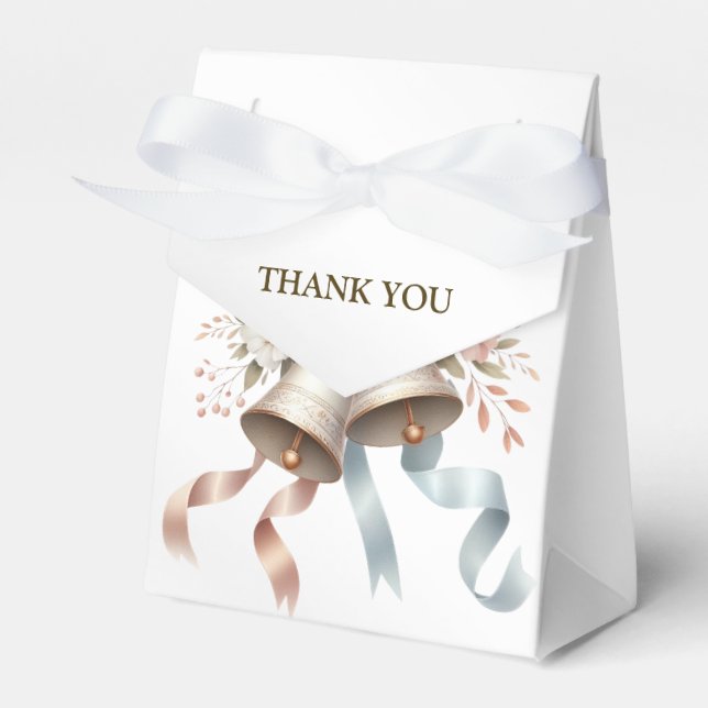 Ballotins Fleurs de mariage cloches Rubans bleu rose Beau (Verso)