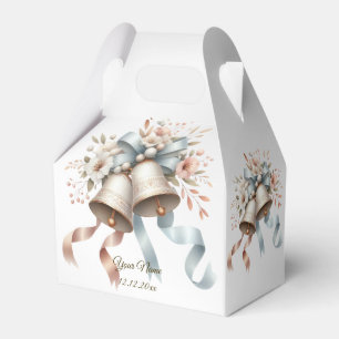 Ballotins Fleurs de mariage cloches Rubans bleu rose Beau