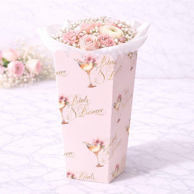 Ballotins Fleurs de rose doré et Prosecco pour l'enterrement (Pink Gold Petals and Prosecco Bridal Shower Favor Boxes)