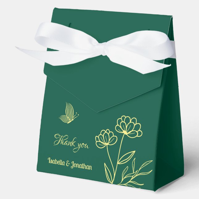 Ballotins Fleurs d'or simple vert émeraude mariage (Recto)