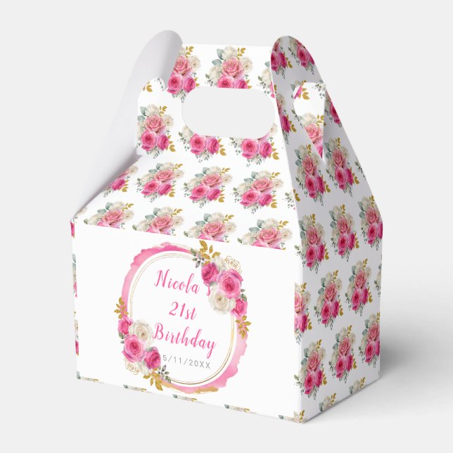 Ballotins Fleurs élégantes roses chaudes et or Anniversaire (Verso)